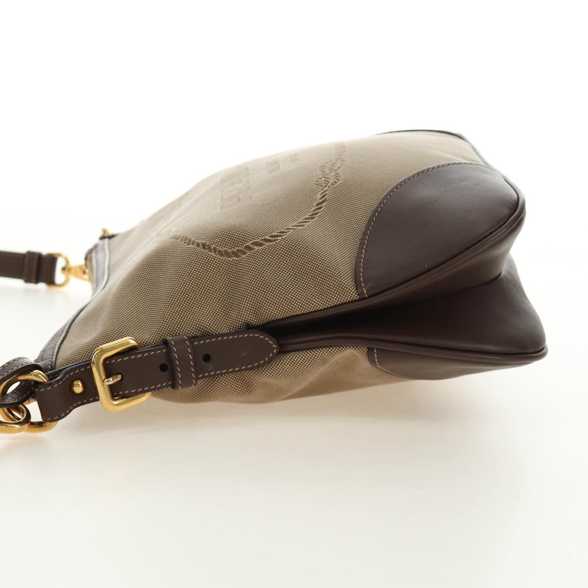 PRADA Shoulder Bag Canvas Beige Gold Auth 179538V