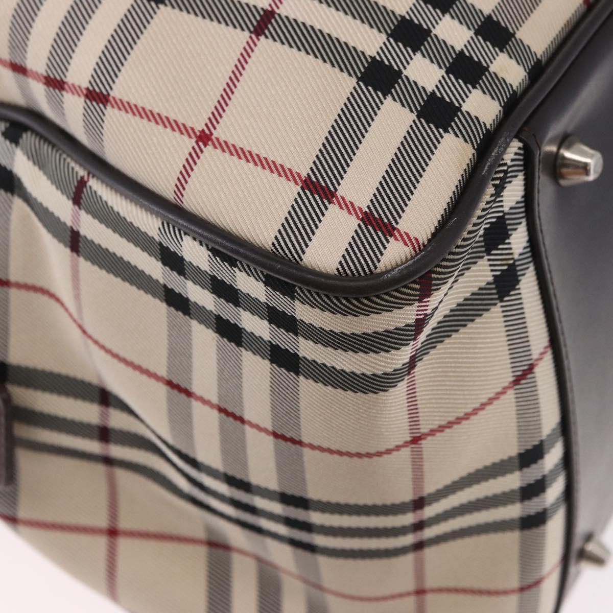 BURBERRY Nova Check Boston Bag Canvas 2way Beige Silver Auth 179541A