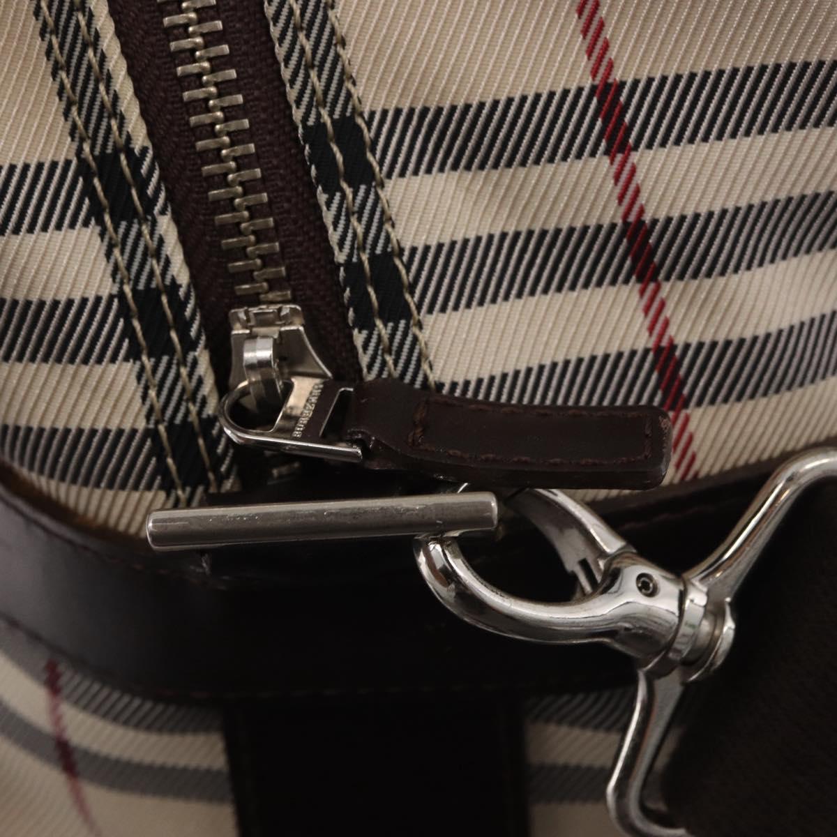BURBERRY Nova Check Boston Bag Canvas 2way Beige Silver Auth 179541A