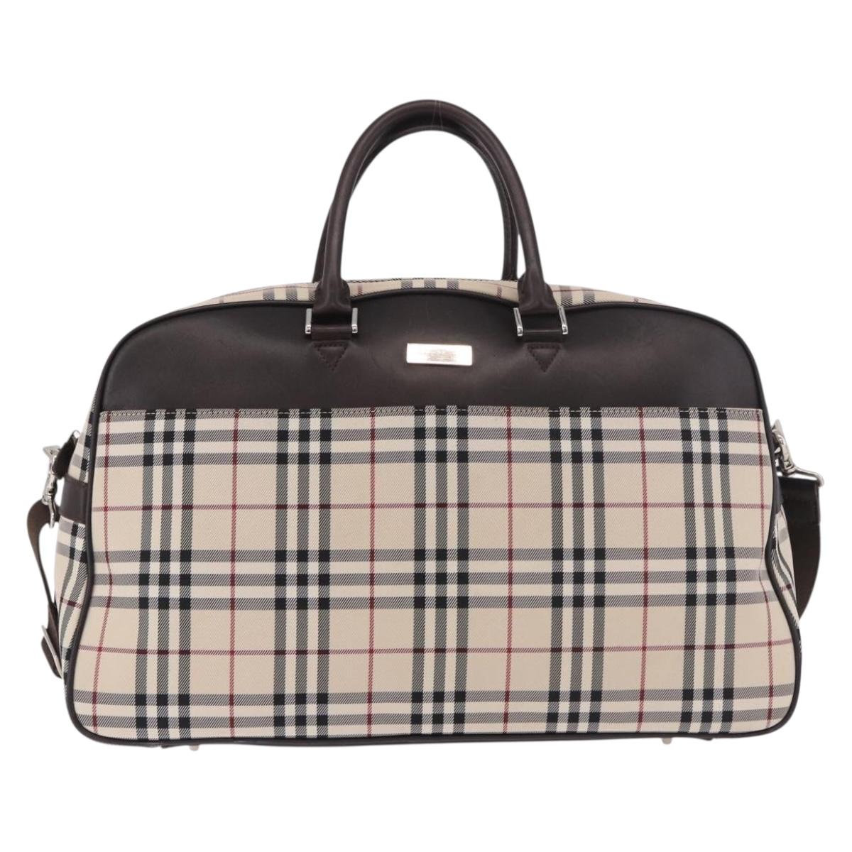 BURBERRY Nova Check Boston Bag Canvas 2way Beige Silver Auth 179541A