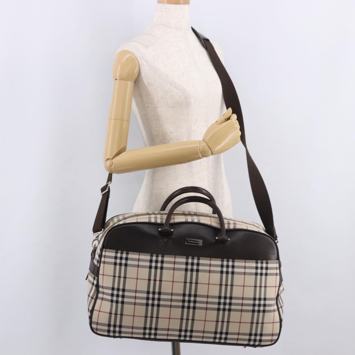BURBERRY Nova Check Boston Bag Canvas 2way Beige Silver Auth 179541A