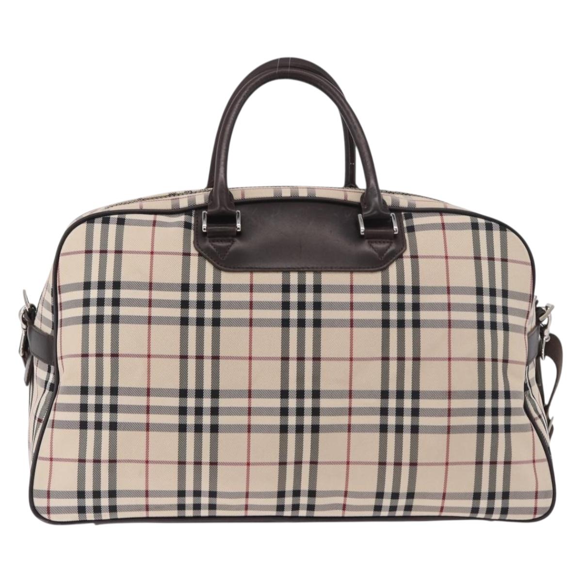 BURBERRY Nova Check Boston Bag Canvas 2way Beige Silver Auth 179541A