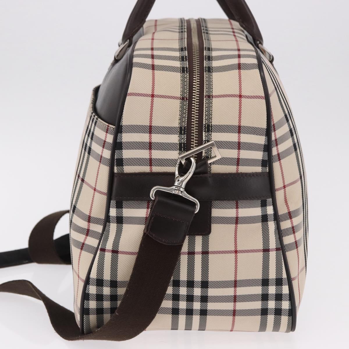BURBERRY Nova Check Boston Bag Canvas 2way Beige Silver Auth 179541A