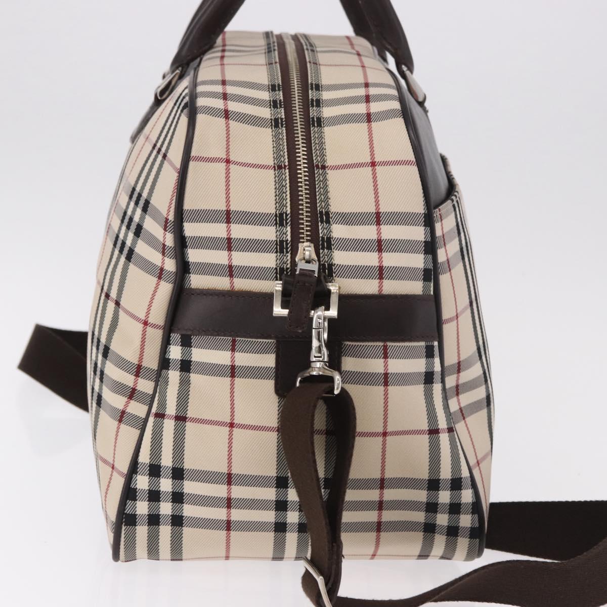 BURBERRY Nova Check Boston Bag Canvas 2way Beige Silver Auth 179541A