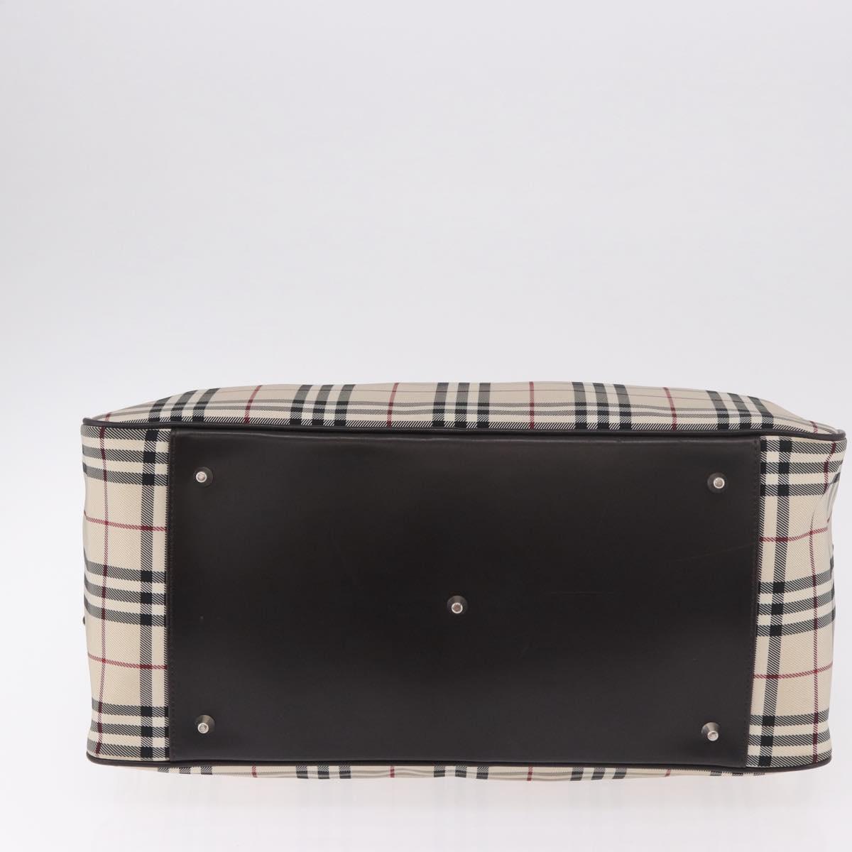 BURBERRY Nova Check Boston Bag Canvas 2way Beige Silver Auth 179541A