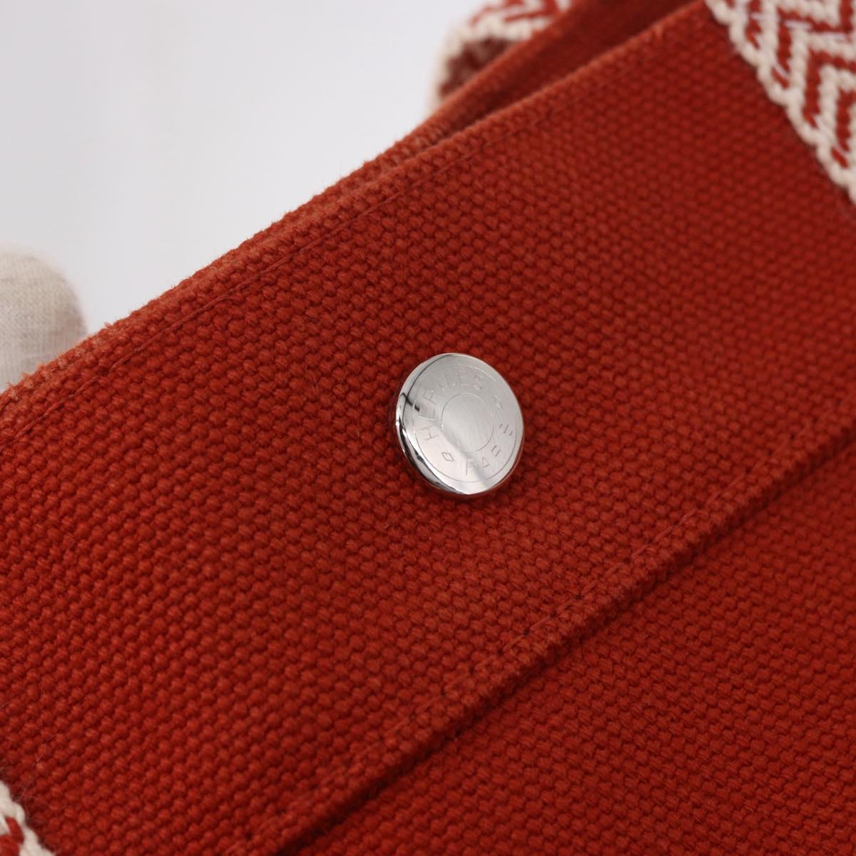 HERMES Cannes MM Hand Bag cotton Orange Silver Auth 179542A