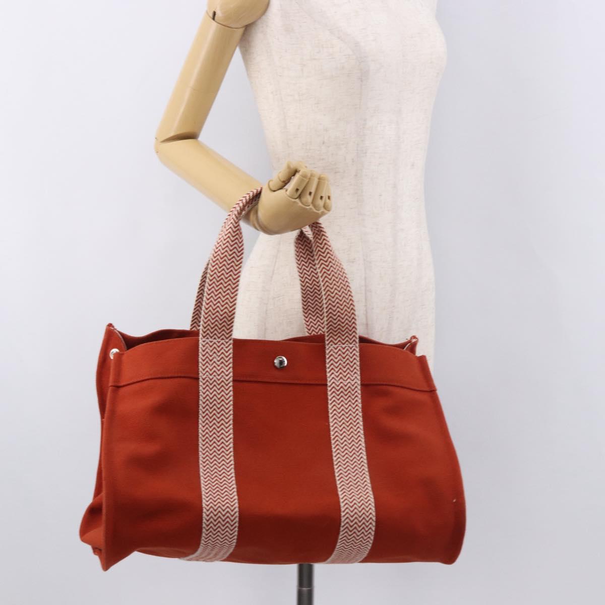 HERMES Cannes MM Hand Bag cotton Orange Silver Auth 179542A