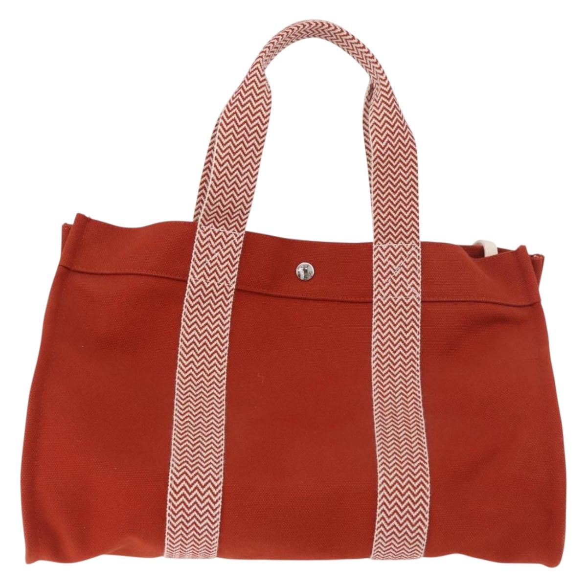 HERMES Cannes MM Hand Bag cotton Orange Silver Auth 179542A