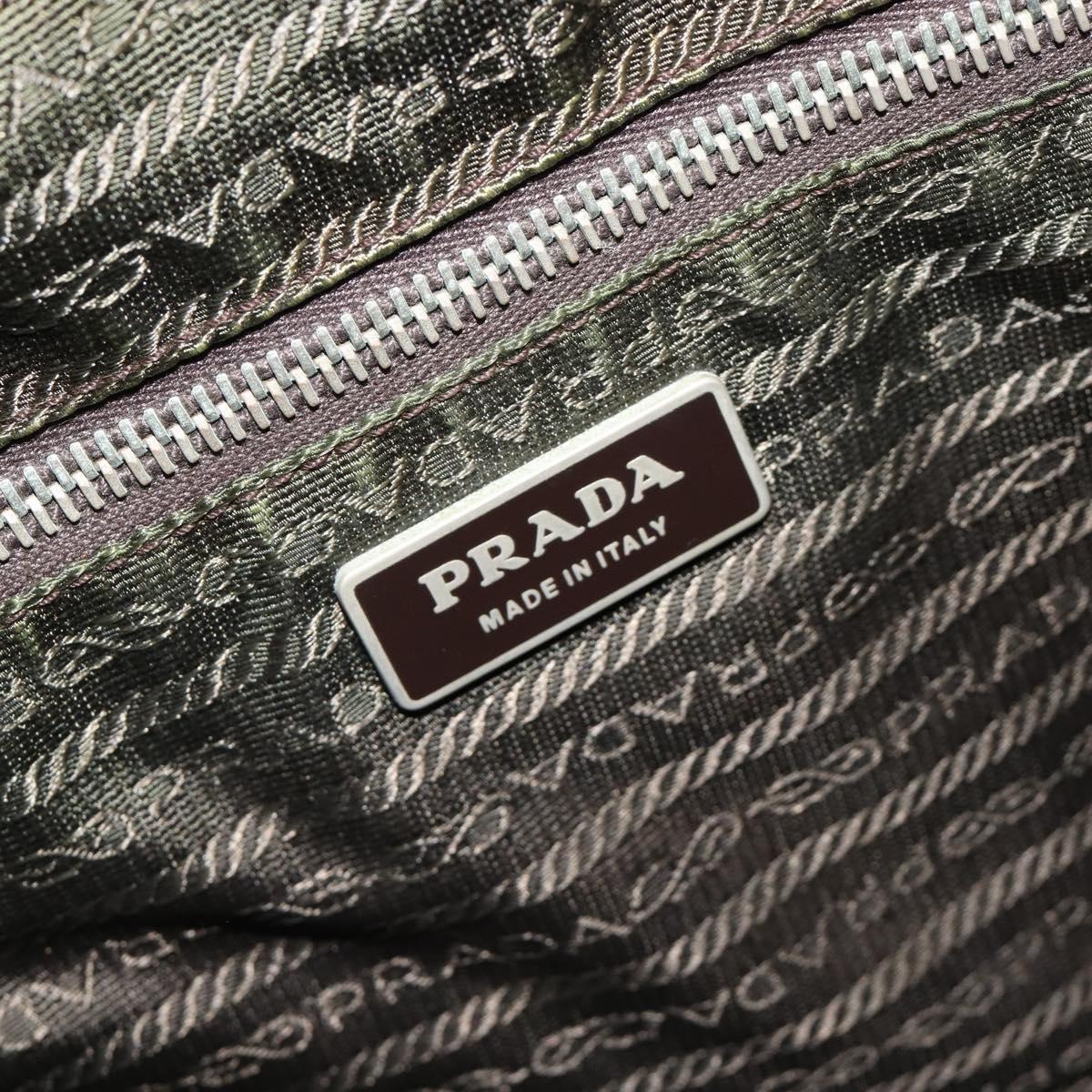 PRADA Hand Bag Nylon Khaki Silver Auth 179546