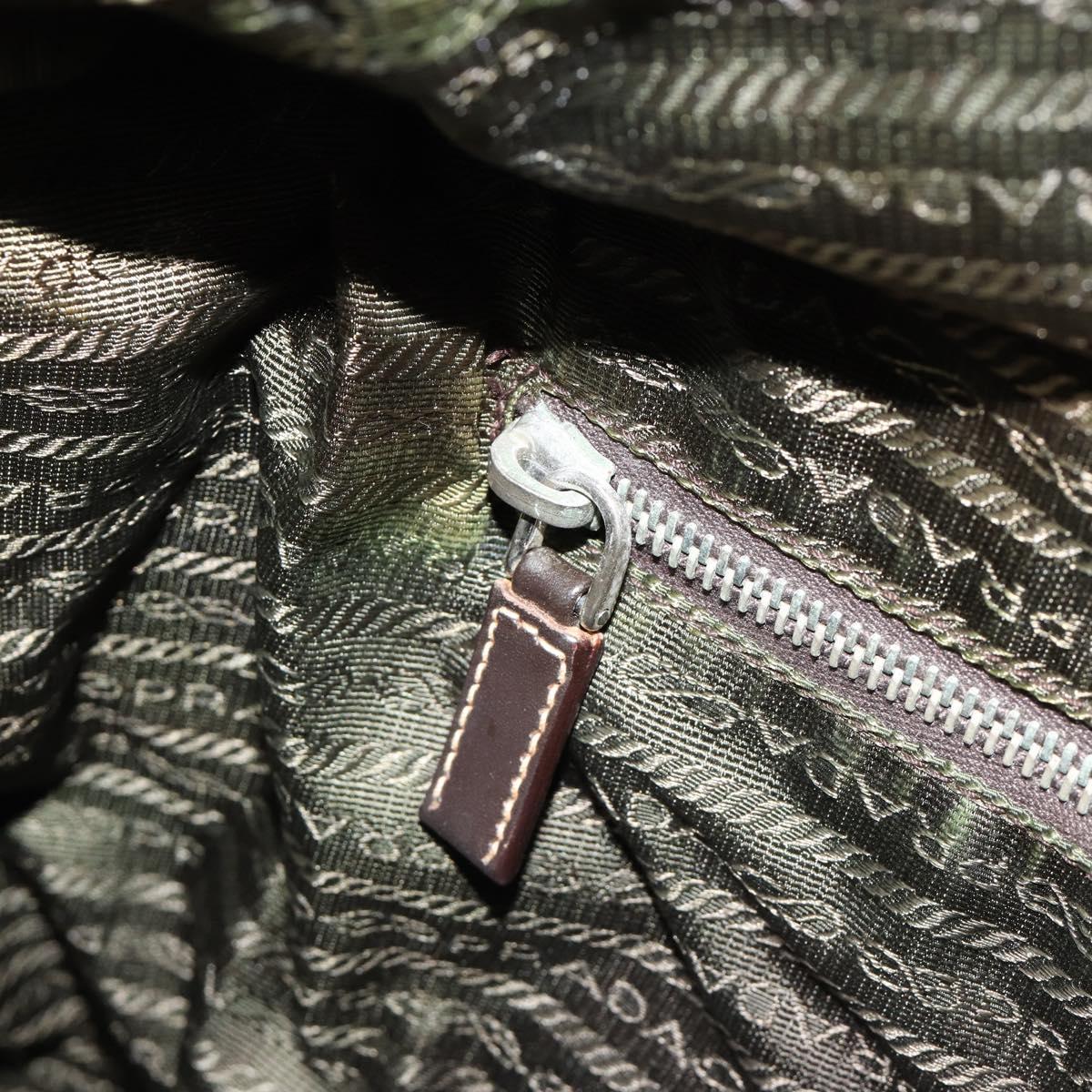 PRADA Hand Bag Nylon Khaki Silver Auth 179546