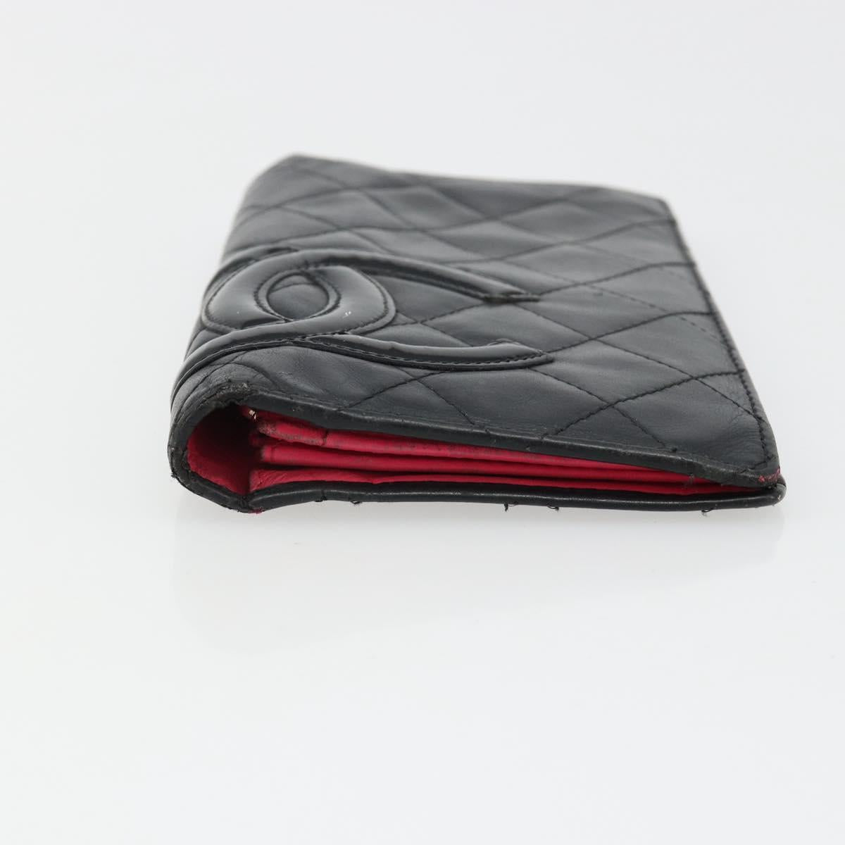 CHANEL Cambon Line Wallet Lamb Skin Black CC Auth 179550