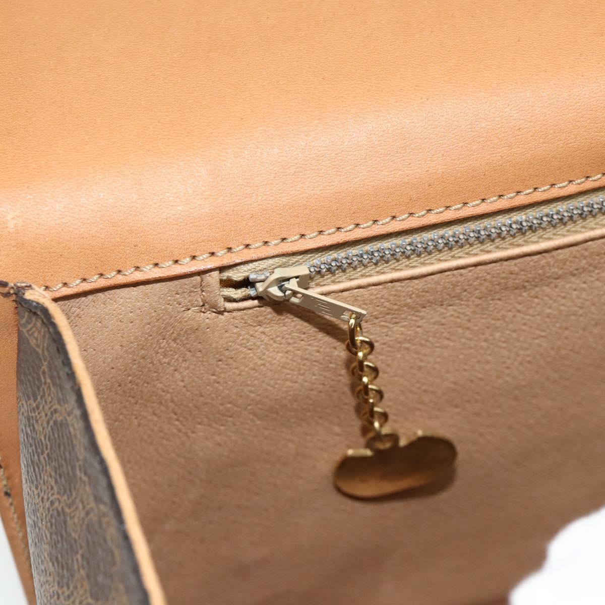 CELINE Macadam Canvas Hand Bag PVC Leather Brown Gold Auth 179567