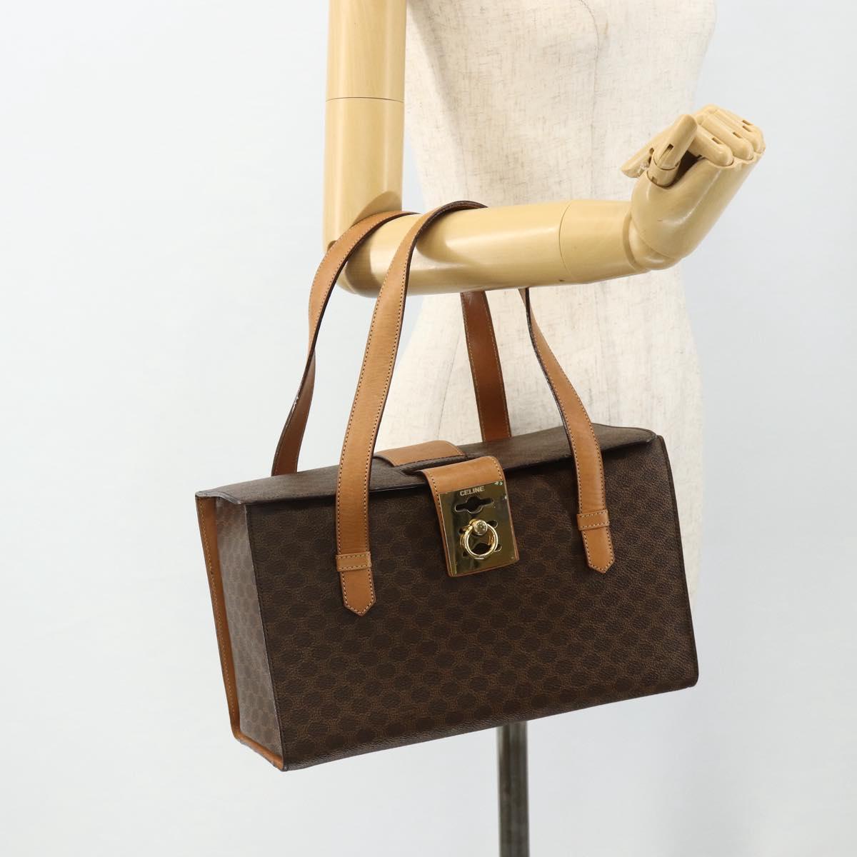 CELINE Macadam Canvas Hand Bag PVC Leather Brown Gold Auth 179567