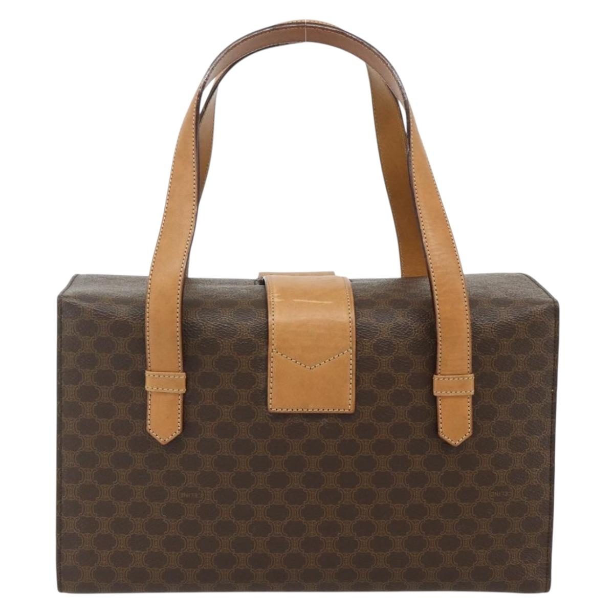 CELINE Macadam Canvas Hand Bag PVC Leather Brown Gold Auth 179567