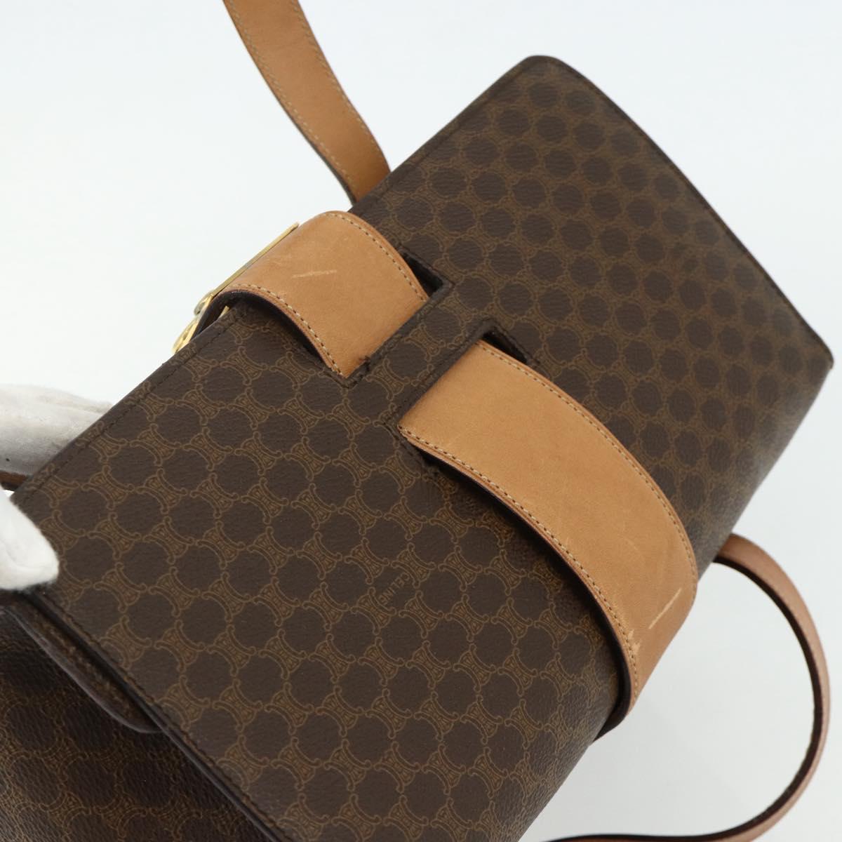 CELINE Macadam Canvas Hand Bag PVC Leather Brown Gold Auth 179567