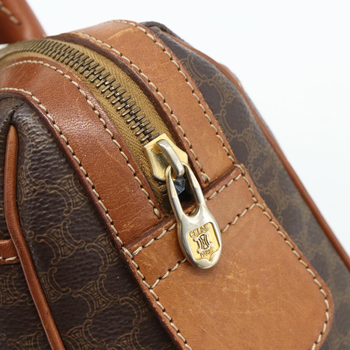 CELINE Macadam Canvas Hand Bag PVC Leather Gold Brown Auth 179568
