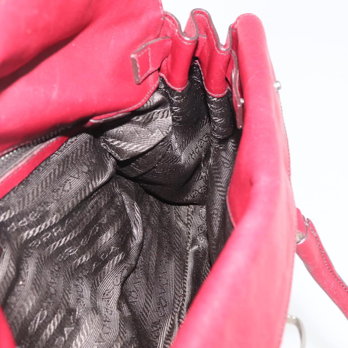 PRADA Hand Bag Leather Red Silver Auth 179569A