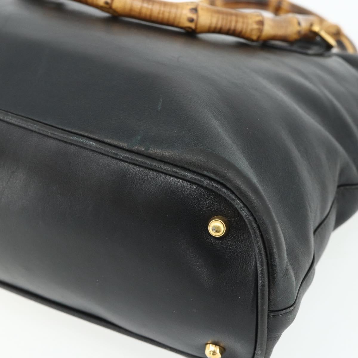 GUCCI Bamboo Hand Bag Leather Black Gold 000 3780 0289 Auth 179579