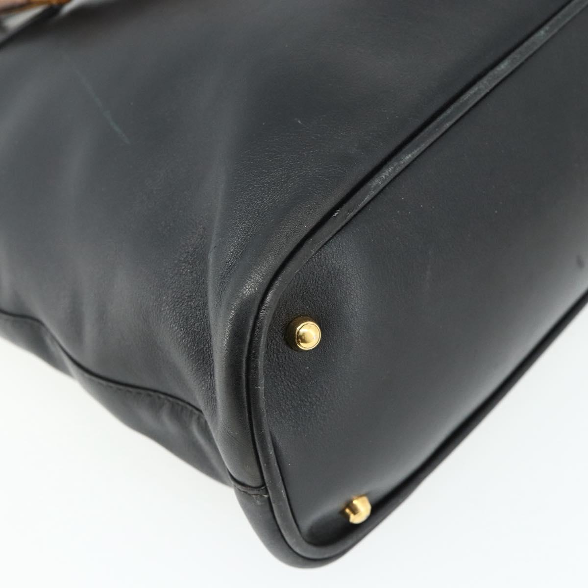 GUCCI Bamboo Hand Bag Leather Black Gold 000 3780 0289 Auth 179579