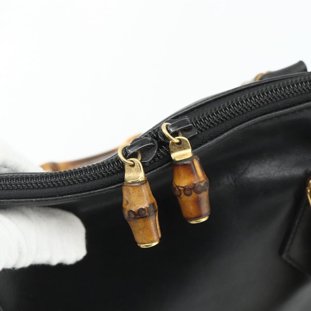 GUCCI Bamboo Hand Bag Leather Black Gold 000 3780 0289 Auth 179579