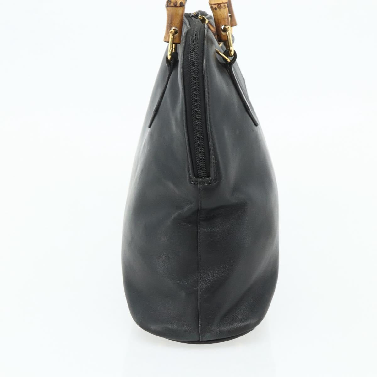 GUCCI Bamboo Hand Bag Leather Black Gold 000 3780 0289 Auth 179579