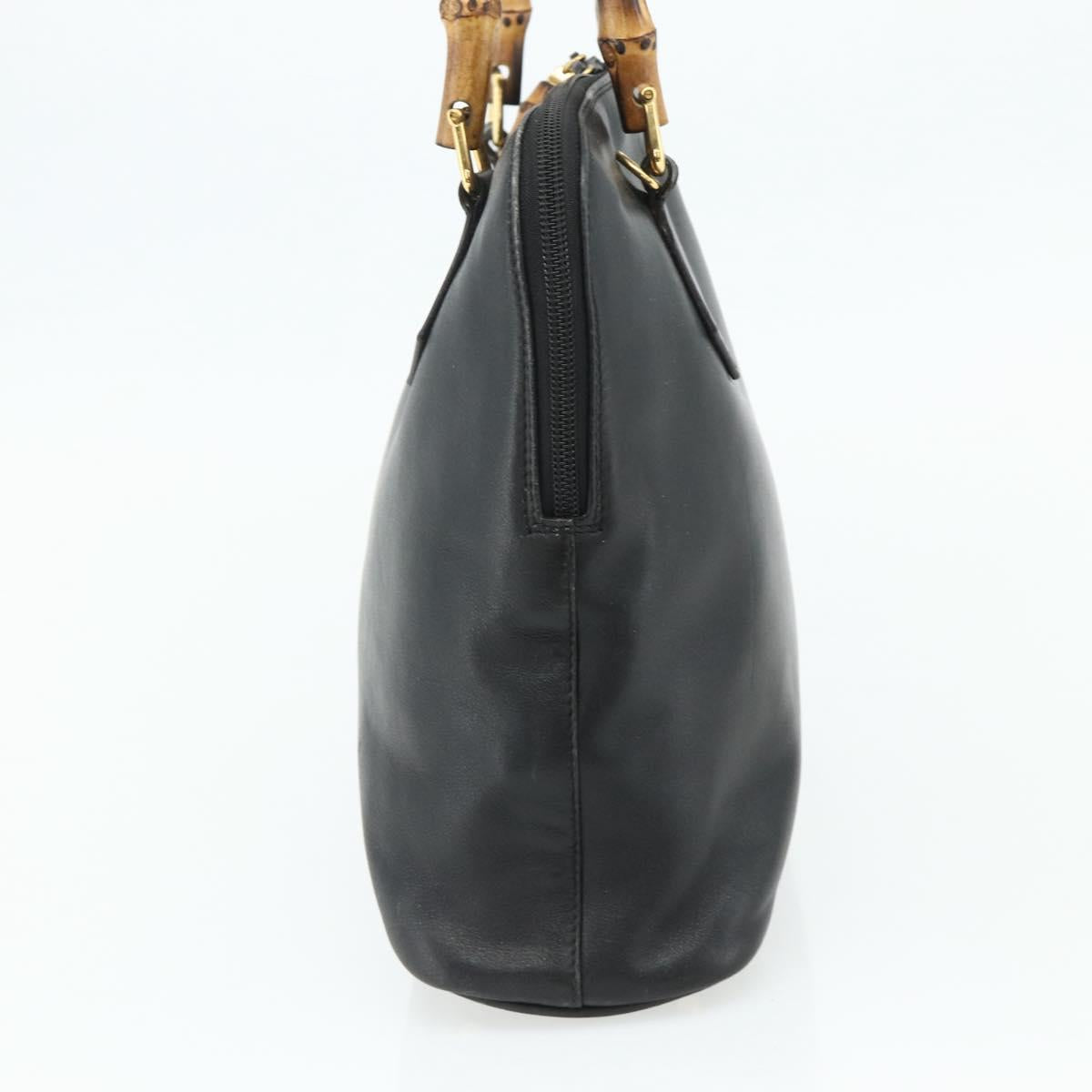 GUCCI Bamboo Hand Bag Leather Black Gold 000 3780 0289 Auth 179579
