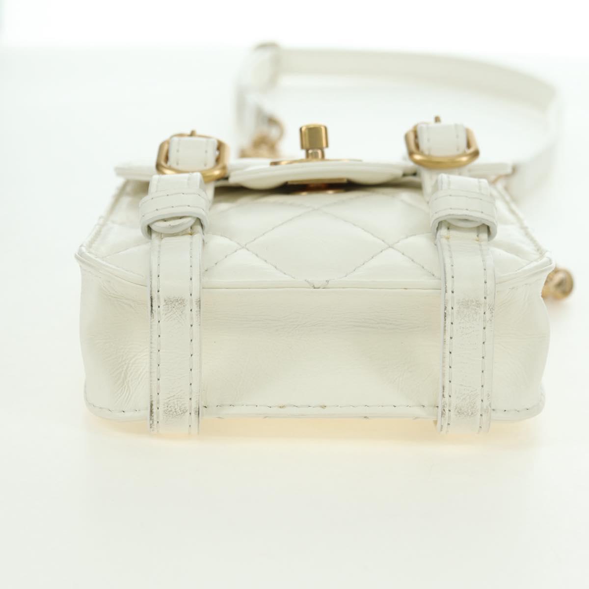 CHANEL Matelasse Chain Shoulder Bag Leather 2way White Gold CC Auth 179581SAM