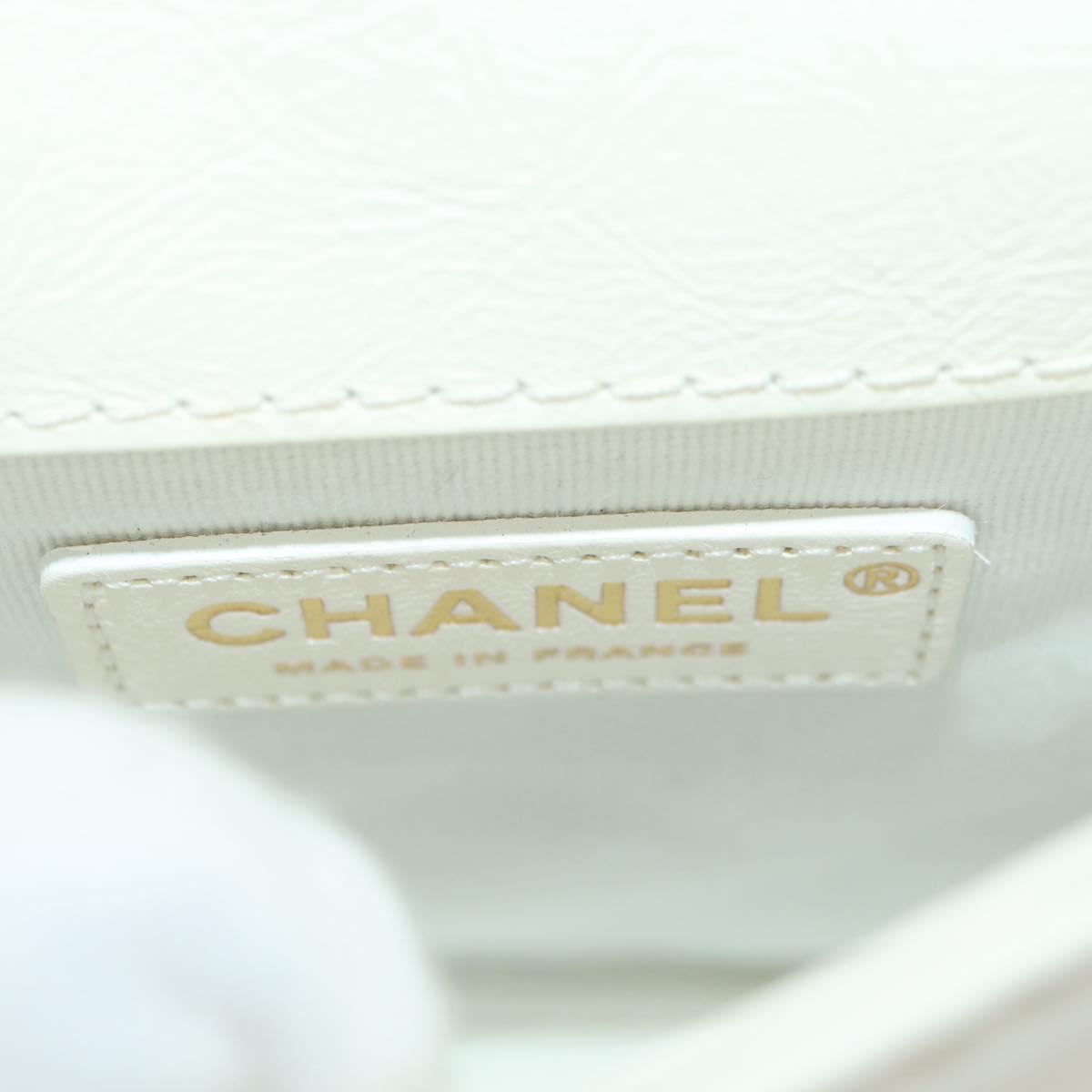 CHANEL Matelasse Chain Shoulder Bag Leather 2way White Gold CC Auth 179581SAM