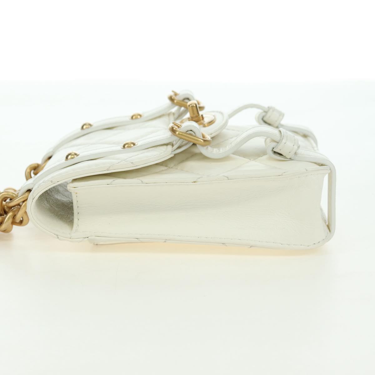 CHANEL Matelasse Chain Shoulder Bag Leather 2way White Gold CC Auth 179581SAM