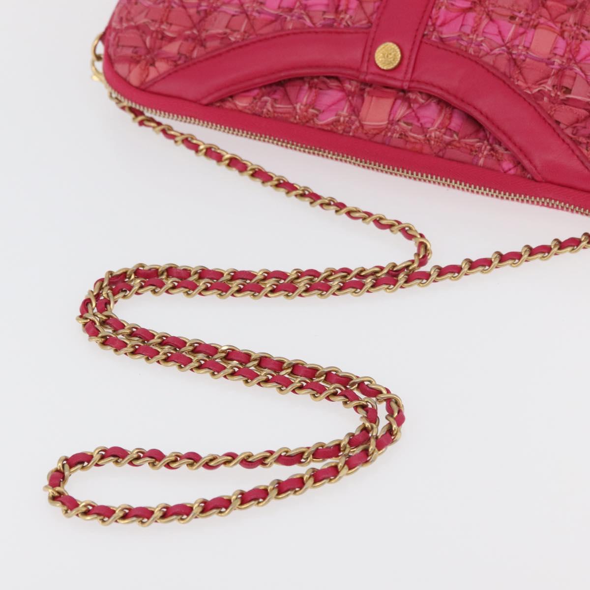 CHANEL Girl Chanel Chain Shoulder Bag Tweed Pink Gold CC Auth 179582SAM