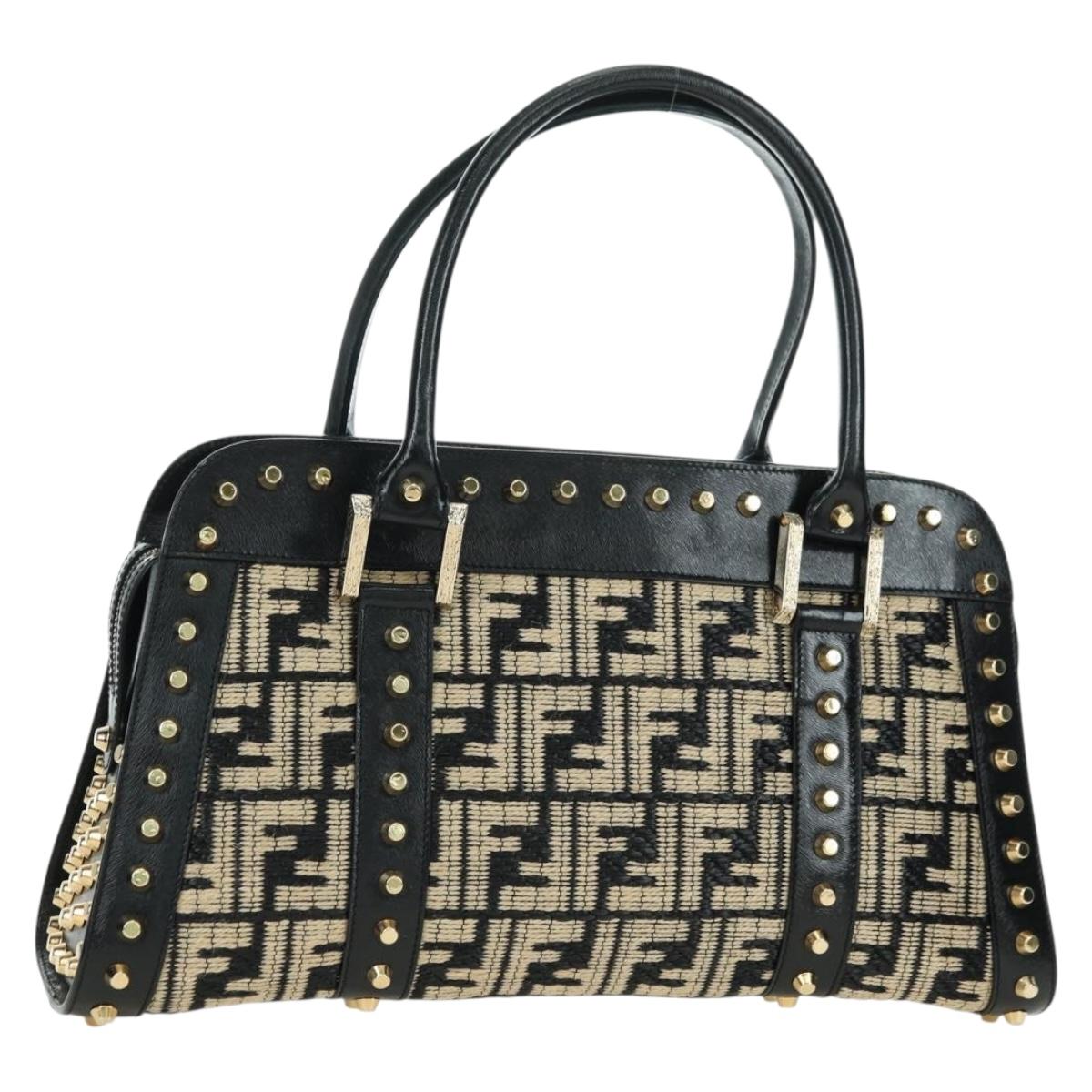 FENDI Zucca Canvas Hand Bag Black Gold Auth 179584V