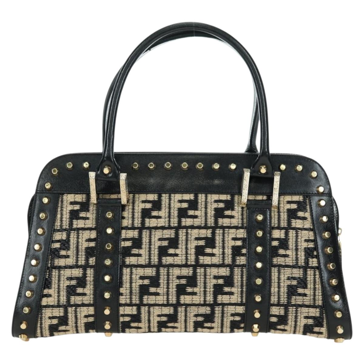 FENDI Zucca Canvas Hand Bag Black Gold Auth 179584V