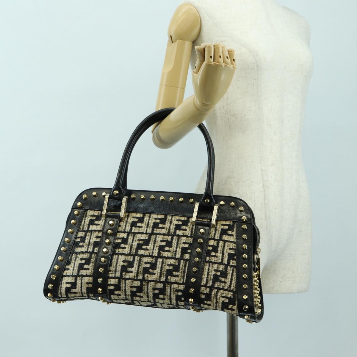FENDI Zucca Canvas Hand Bag Black Gold Auth 179584V