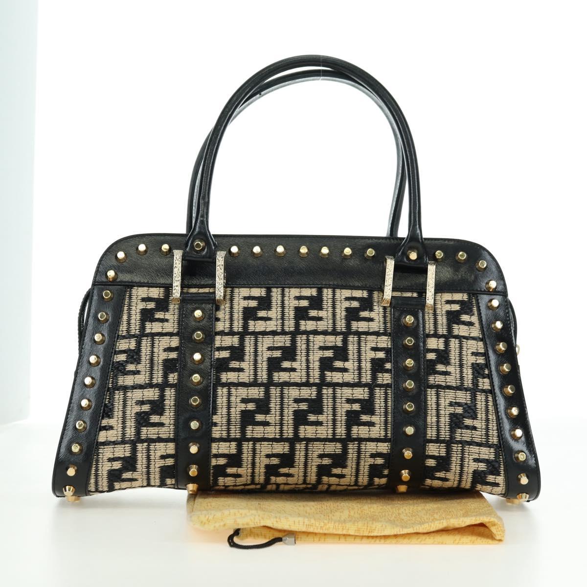 FENDI Zucca Canvas Hand Bag Black Gold Auth 179584V