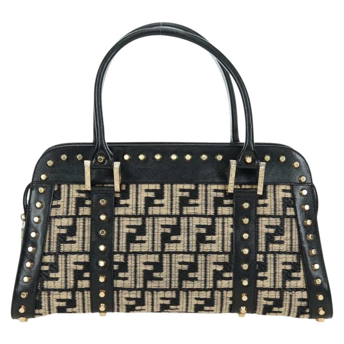 FENDI Zucca Canvas Hand Bag Black Gold Auth 179584V