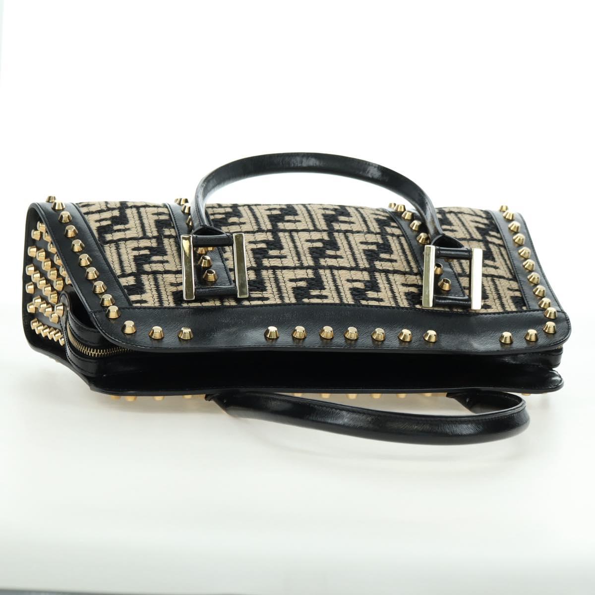 FENDI Zucca Canvas Hand Bag Black Gold Auth 179584V