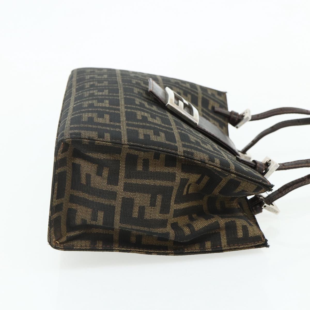 FENDI Zucca Canvas Mamma Baguette Tote Bag Brown Black Auth 179585
