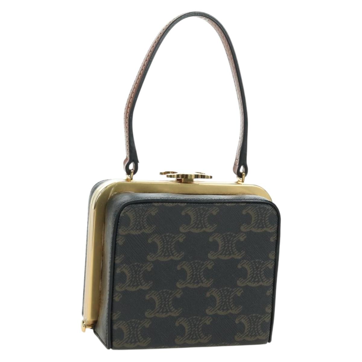CELINE Triomphe Macadam Canvas Mini Vanity Case PVC Leather Black Auth 179589M