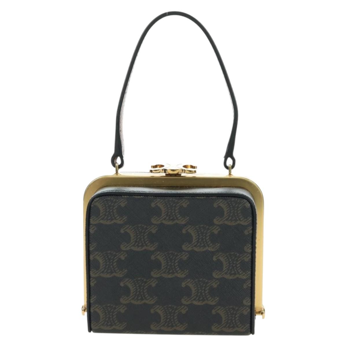 CELINE Triomphe Macadam Canvas Mini Vanity Case PVC Leather Black Auth 179589M