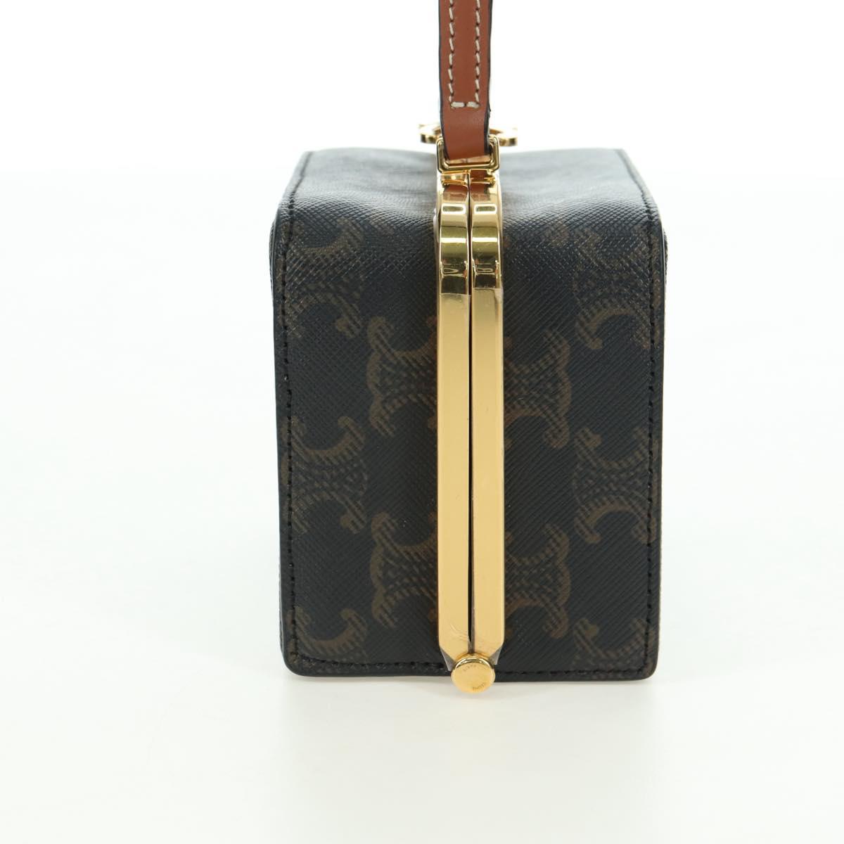 CELINE Triomphe Macadam Canvas Mini Vanity Case PVC Leather Black Auth 179589M