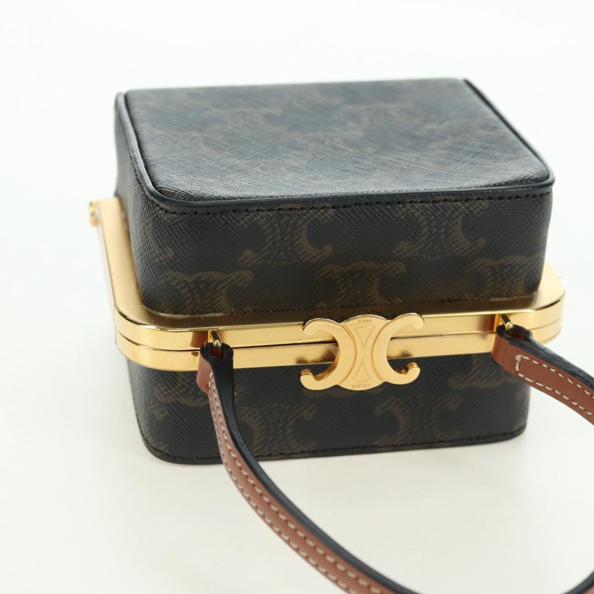 CELINE Triomphe Macadam Canvas Mini Vanity Case PVC Leather Black Auth 179589M