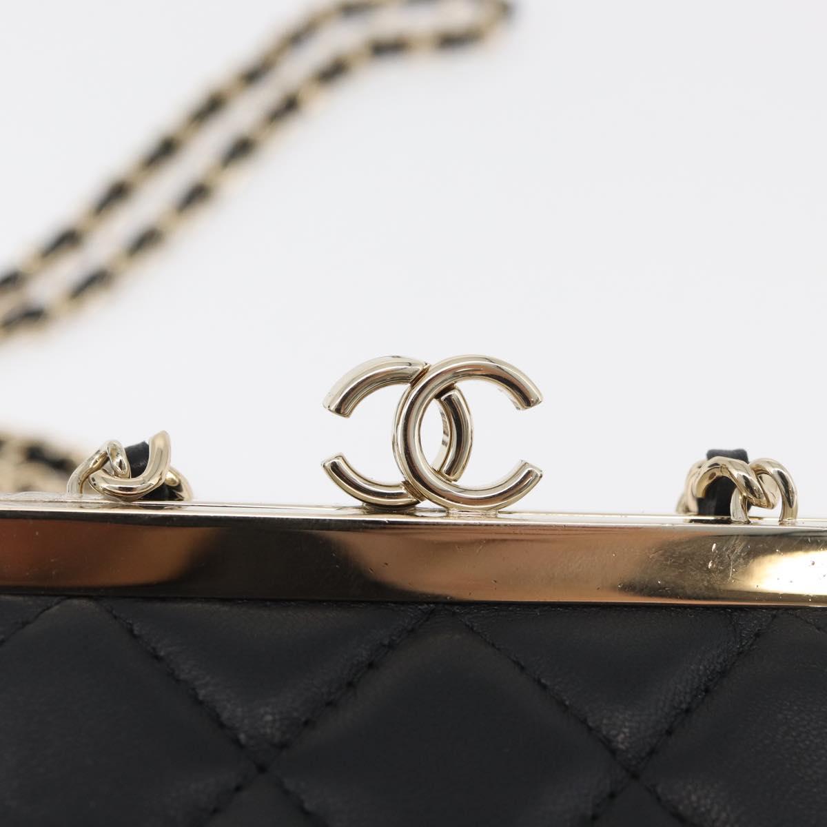 CHANEL Matelasse Chain Shoulder Bag Lamb Skin Black Gold CC Auth 179592SAM