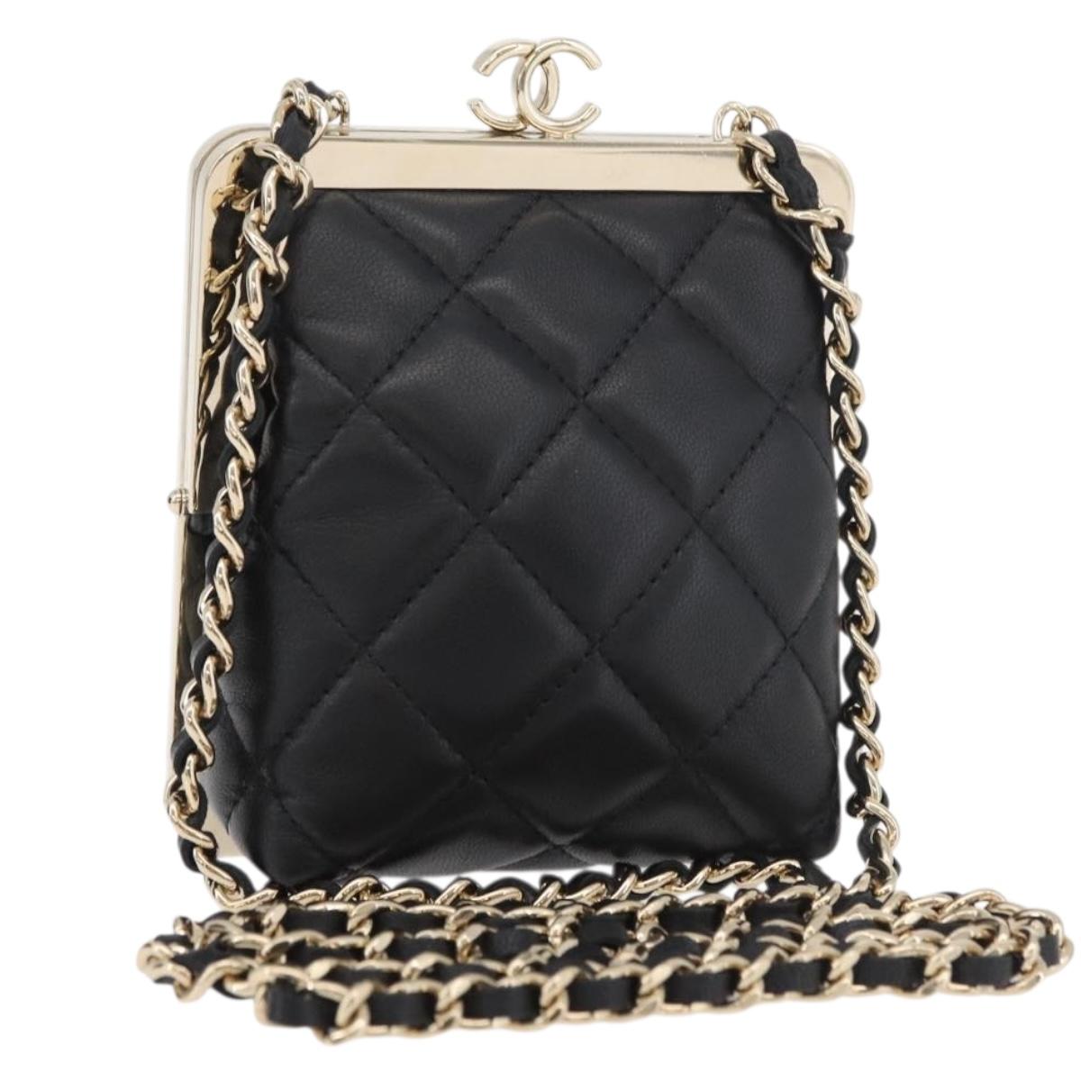 CHANEL Matelasse Chain Shoulder Bag Lamb Skin Black Gold CC Auth 179592SAM