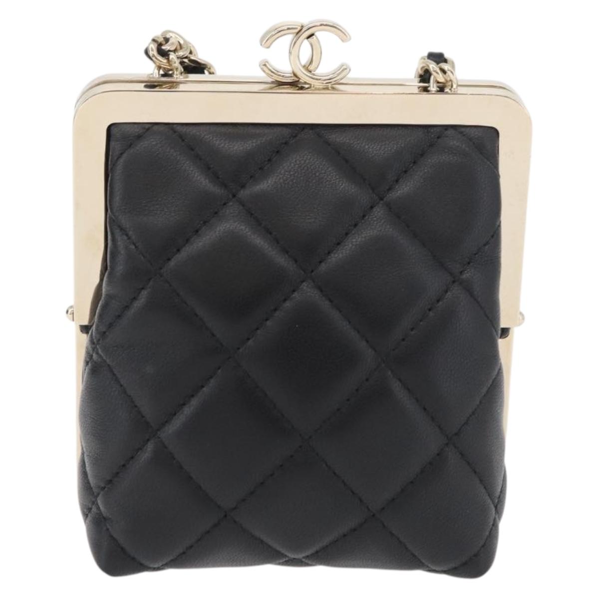 CHANEL Matelasse Chain Shoulder Bag Lamb Skin Black Gold CC Auth 179592SAM