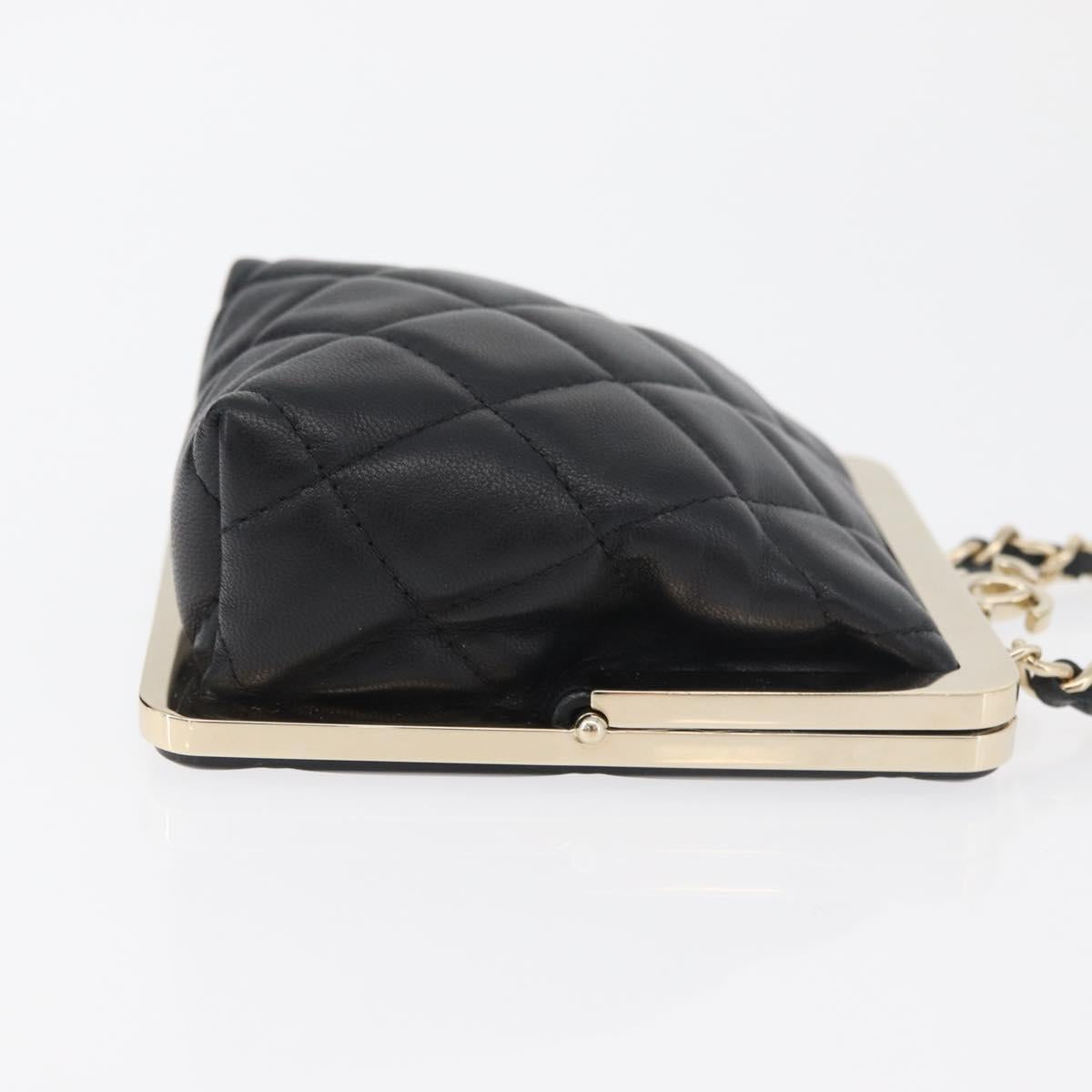 CHANEL Matelasse Chain Shoulder Bag Lamb Skin Black Gold CC Auth 179592SAM