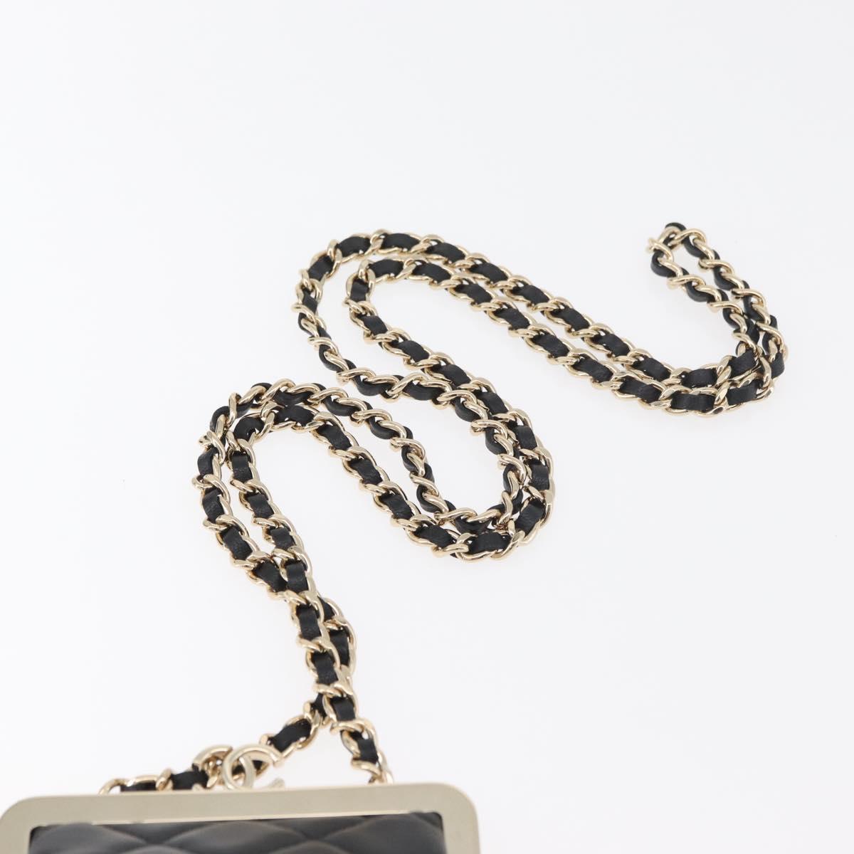 CHANEL Matelasse Chain Shoulder Bag Lamb Skin Black Gold CC Auth 179592SAM