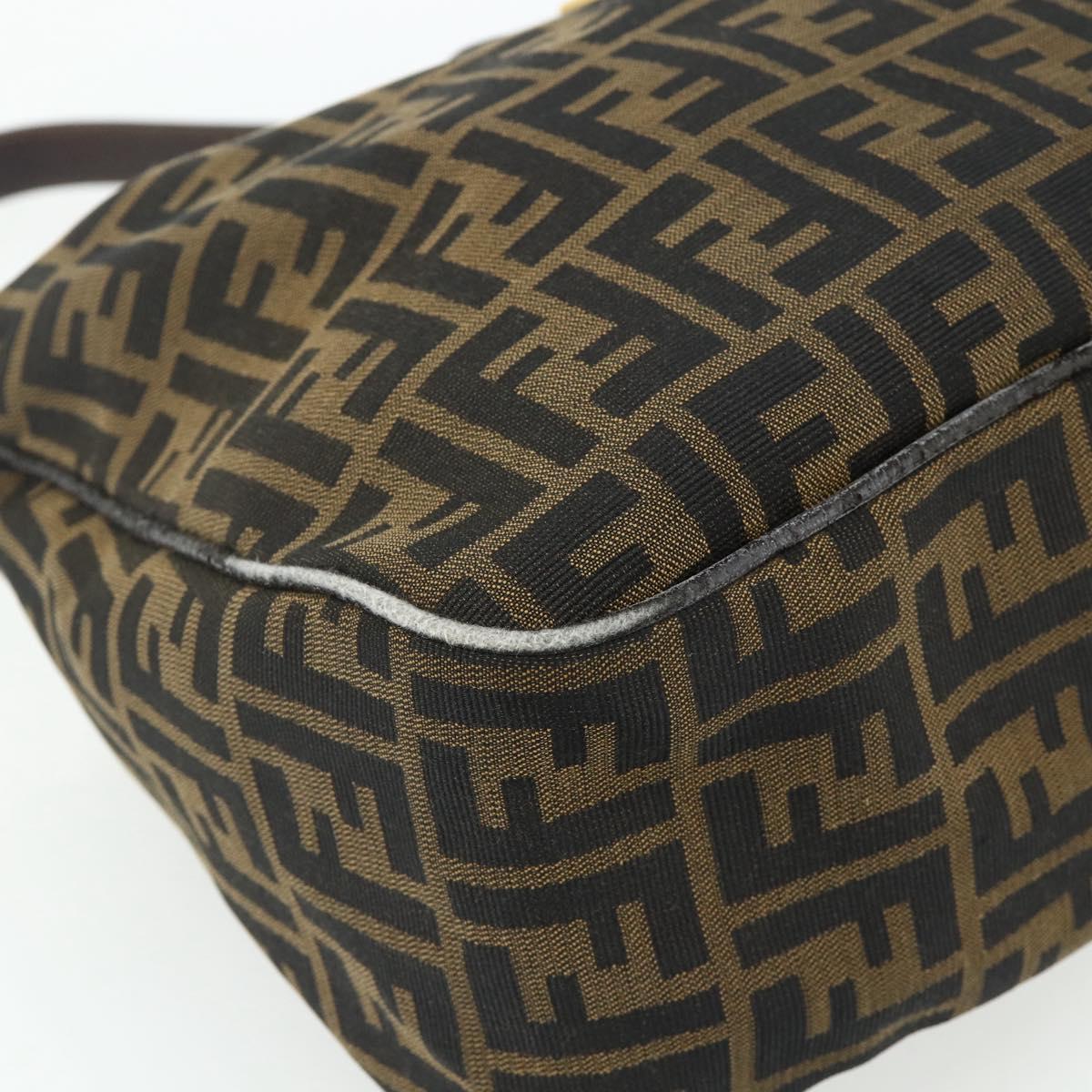 FENDI Zucca Canvas Shoulder Bag Brown Black Auth 179599