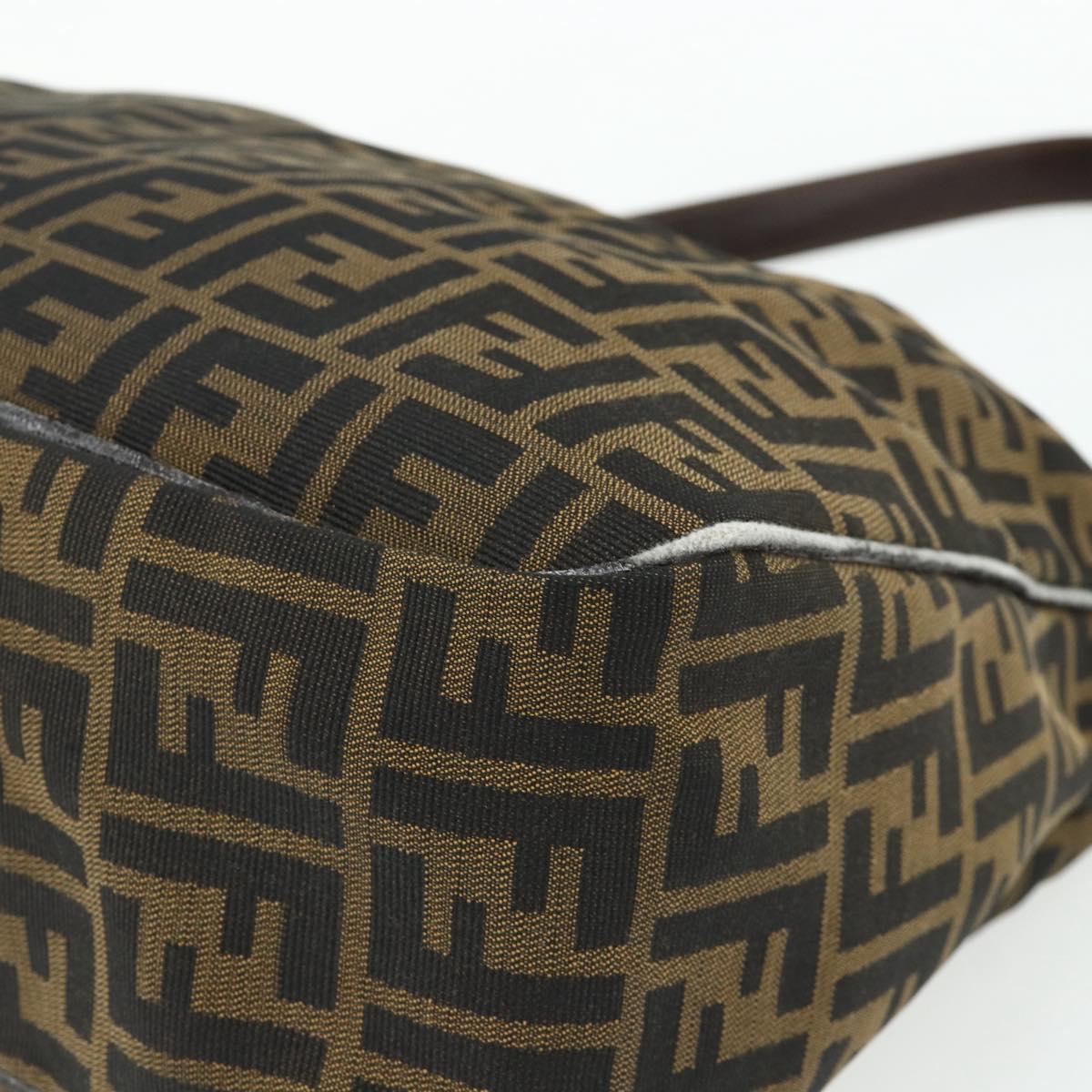 FENDI Zucca Canvas Shoulder Bag Brown Black Auth 179599