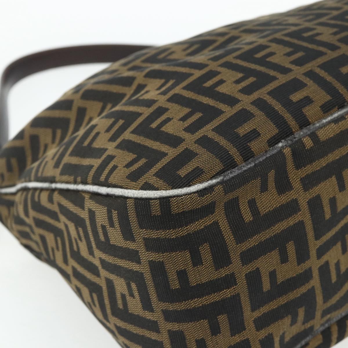 FENDI Zucca Canvas Shoulder Bag Brown Black Auth 179599