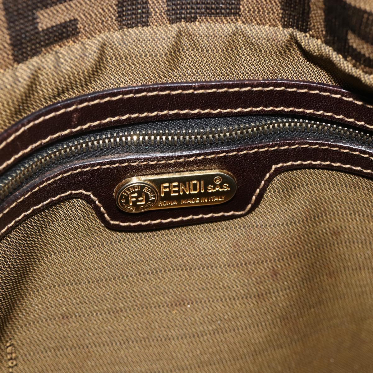 FENDI Zucca Canvas Shoulder Bag Brown Black Auth 179599